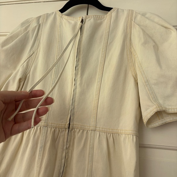 Ulla‎ Johnson Ames Denim Dress Whitewash Corset Empire Waist Puff Sleeve Size 4 - Picture 15 of 16
